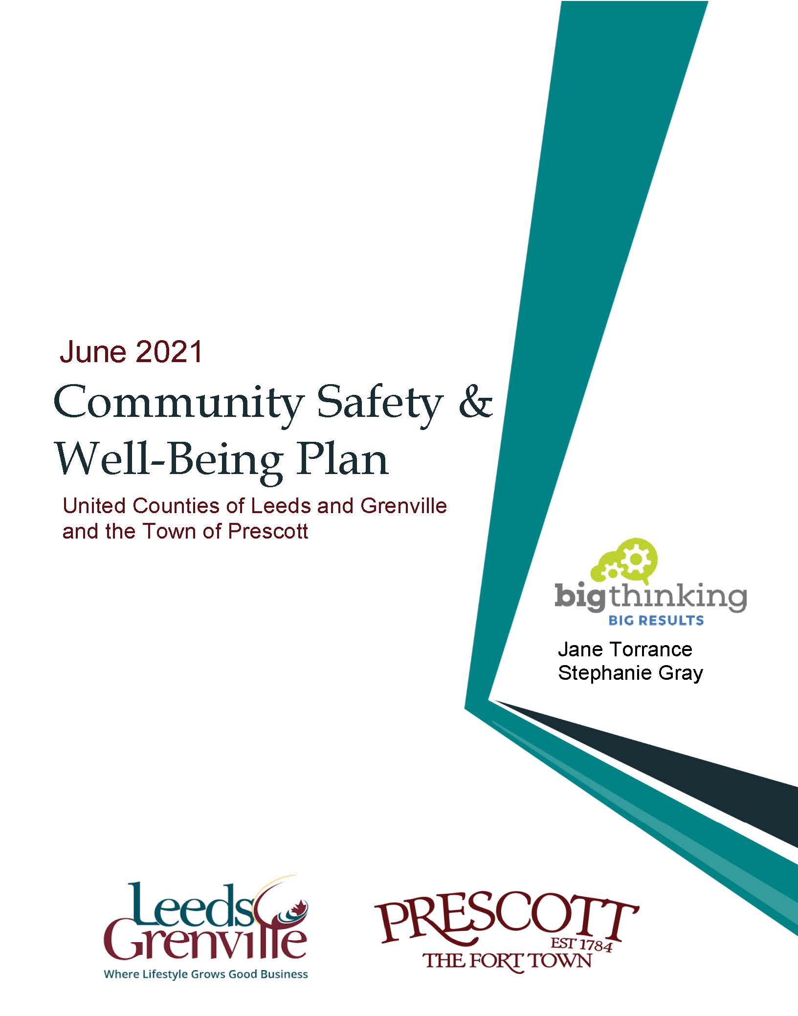 Cover page of the June 2021 Community Safety & Well-Being Plan for the United Counties of Leeds & Grenville and the Town of Prescott